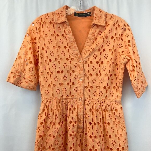 Outback Red Womens Fit & Flare Dress Orange Eyelet Button V Neck Short Sleeve 2 - Picture 2 of 11